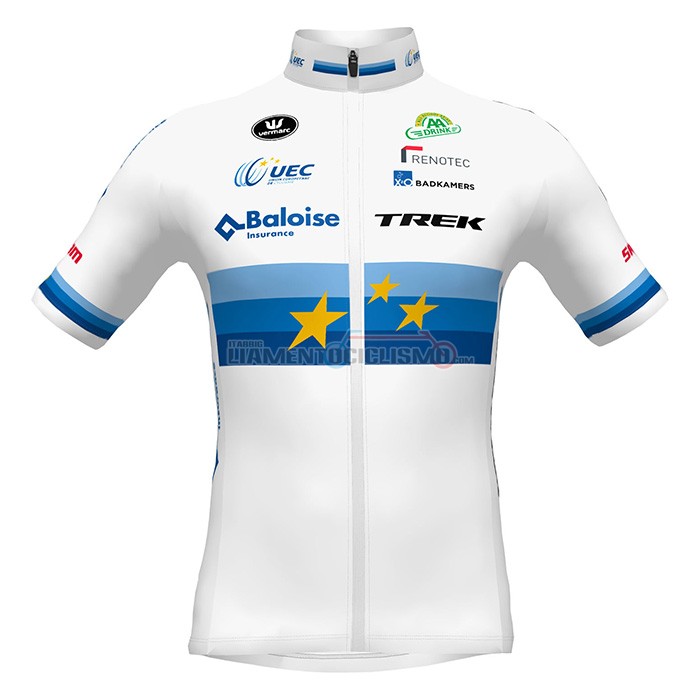 Abbigliamento Ciclismo European Champion Trek Manica Corta 2022 Bianco Rosso
